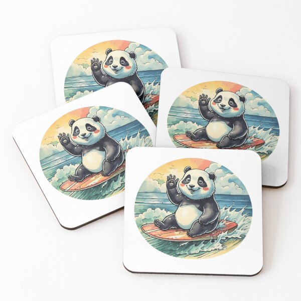 Item preview, Happy Panda Waving Hello While Surfing - Illustration Watercolor Style - Digital Art designed and sold by Loving Nature Gifts.