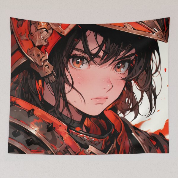 Item preview, Fierce Red Warrior Spirit Anime Girl designed and sold by bubblegoth.