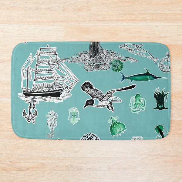 Item preview, Whispers of the Sea: Maritime Mysteries - Sea Adventure Black and Green Pattern on Turquoise Green designed and sold by IraNiva.