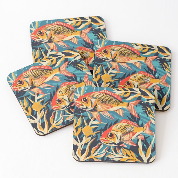Item preview, Two fish retro blue yellow orange designed and sold by Wildflow Creations.