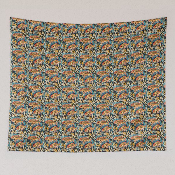 Item preview, Two fish retro blue yellow orange designed and sold by Wildflow Creations.