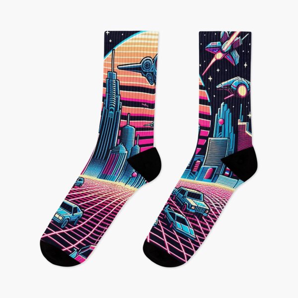 Item preview, Neon Grid Landscape Dotted with Flying Cars and Futuristic Skyscrapers designed and sold by Philip-p22.