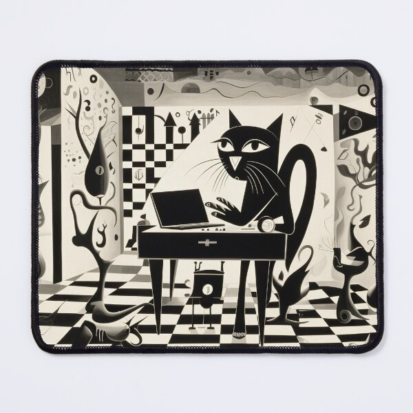 Item preview, Surrealistic Black cat at computer designed and sold by WilliamSRamsey.