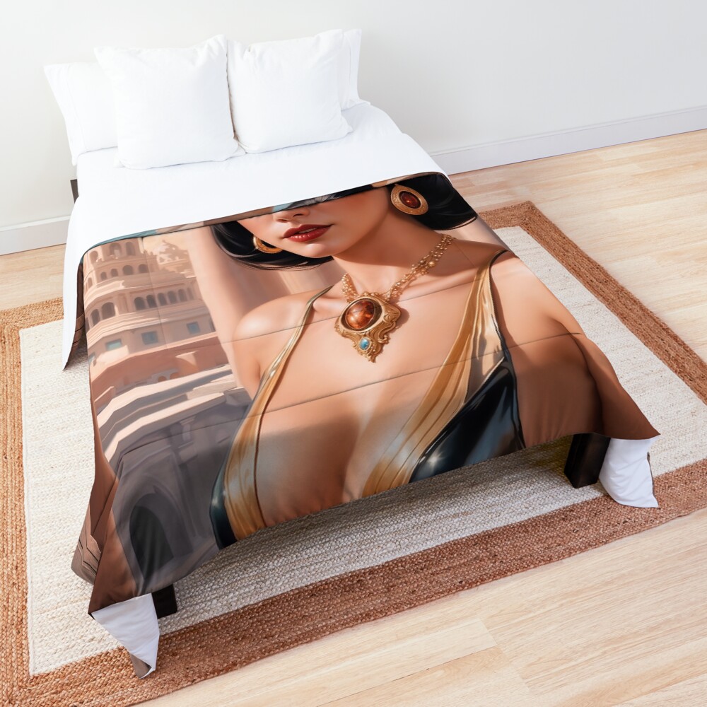 She Sees Her Target Mesmerizing AI Concept Art Retro Fusion Pin Up Portrait by Xzendor7 Decorative Comforter