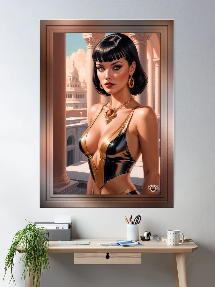 She Sees Her Target Mesmerizing AI Concept Art Retro Fusion Pin Up Portrait by Xzendor7 Room Decor Poster Art Print