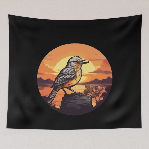 Item preview, Vintage Retro Sunset Mockingbird Wild Bird Nerd Enthusiast Illustration Design designed and sold by Imma4art ⭐⭐⭐⭐⭐.