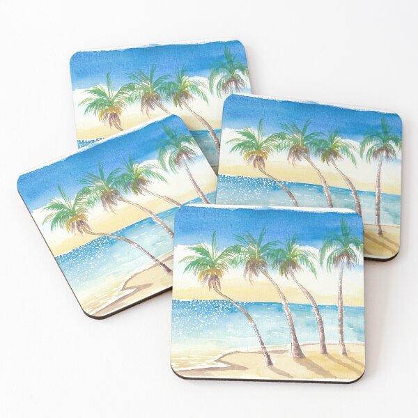 Item preview, Sandy Beach Seascape Scene Watercolor in the Caribbean  designed and sold by artshop77.