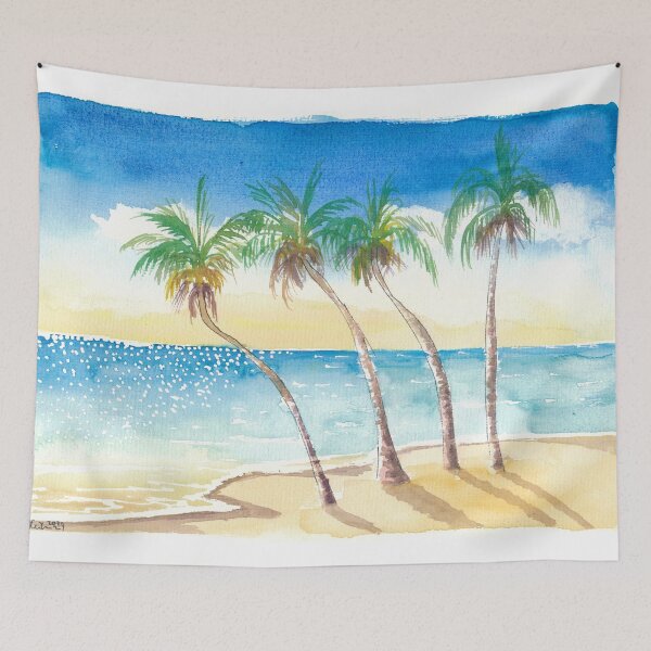 Item preview, Sandy Beach Seascape Scene Watercolor in the Caribbean  designed and sold by artshop77.