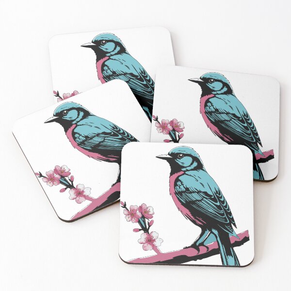 Aperçu de l'œuvre illustration en couleur d'un oiseau assis sur une branche avec des fleurs créée et vendue par SimoesArtistry.