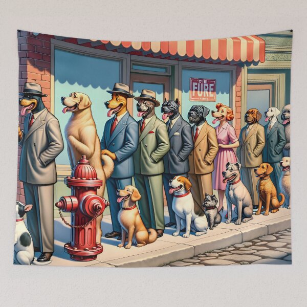 Item preview, Dogs Waiting in line to Use a Fire Hydrant designed and sold by ArtsyWishesShop.