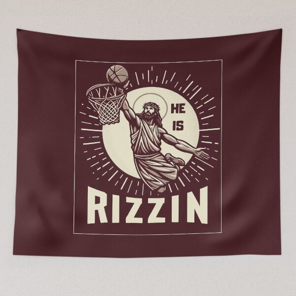 Item preview, He Is Rizzin Funny Basketball Retro Jesus Christ designed and sold by TomFrontierArt.