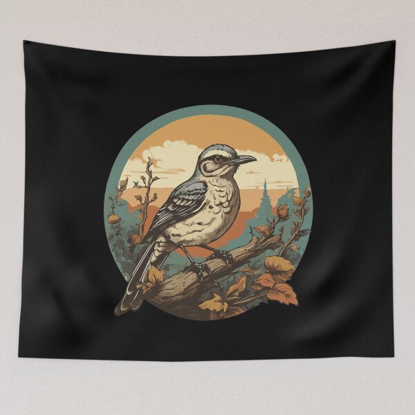 Item preview, Vintage Retro Sunset Mockingbird Wild Bird Nerd Enthusiast Illustration Design designed and sold by Imma4art ⭐⭐⭐⭐⭐.