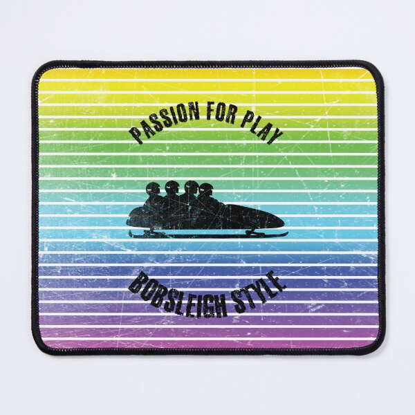 Item preview, Black silhouettes of four men in bobsleigh against the background of rainbow stripes designed and sold by HarridanCreates.