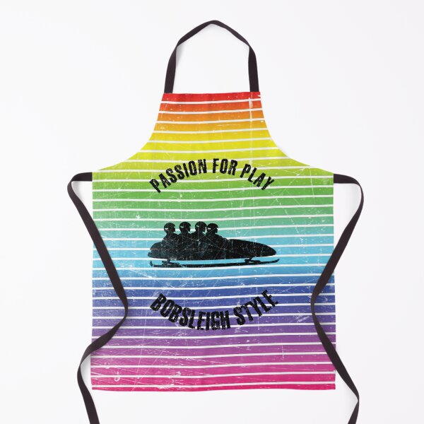 Item preview, Black silhouettes of four men in bobsleigh against the background of rainbow stripes designed and sold by HarridanCreates.
