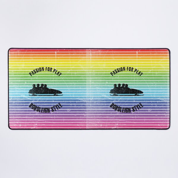 Item preview, Black silhouettes of four men in bobsleigh against the background of rainbow stripes designed and sold by HarridanCreates.