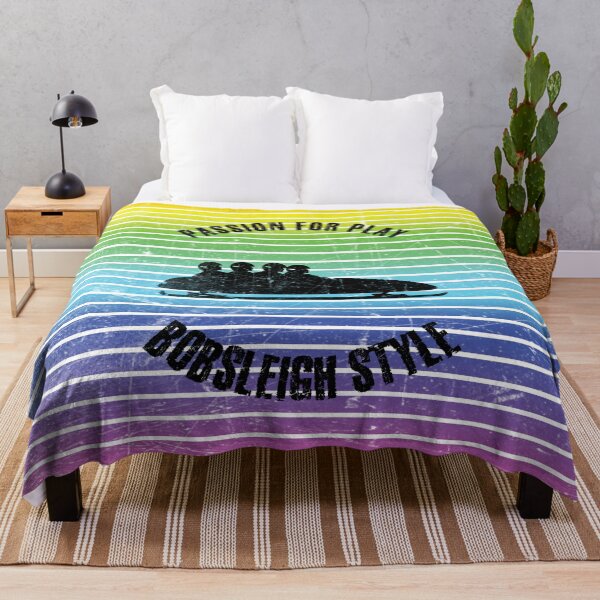 Item preview, Black silhouettes of four men in bobsleigh against the background of rainbow stripes designed and sold by HarridanCreates.