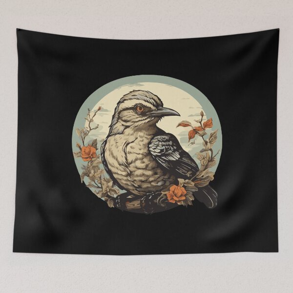 Item preview, Vintage Retro Sunset Mockingbird Wild Bird Nerd Enthusiast Illustration Design designed and sold by Imma4art ⭐⭐⭐⭐⭐.