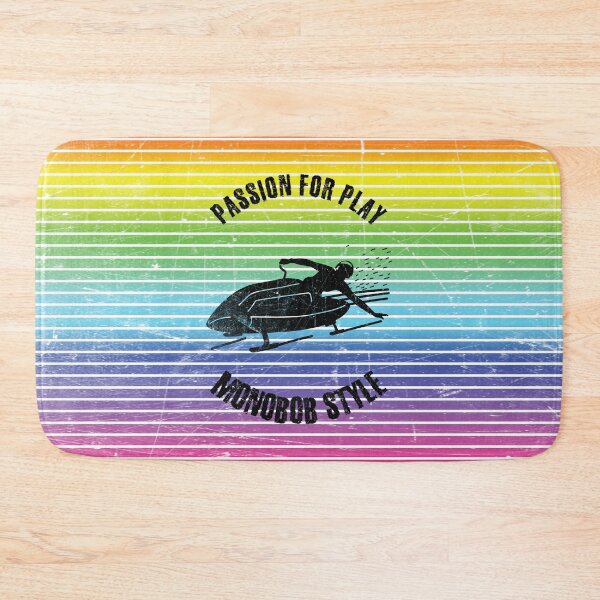 Item preview, Black silhouette of an athlete practicing monobob against the background of rainbow stripes designed and sold by HarridanCreates.