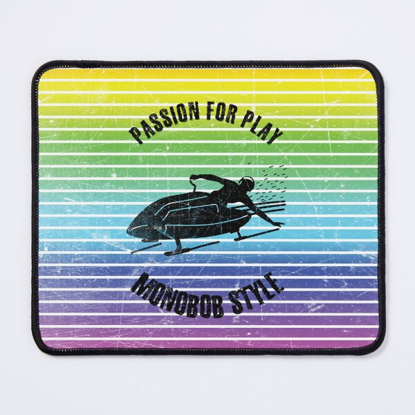 Item preview, Black silhouette of an athlete practicing monobob against the background of rainbow stripes designed and sold by HarridanCreates.