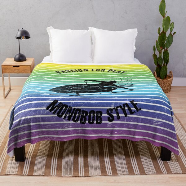 Item preview, Black silhouette of an athlete practicing monobob against the background of rainbow stripes designed and sold by HarridanCreates.