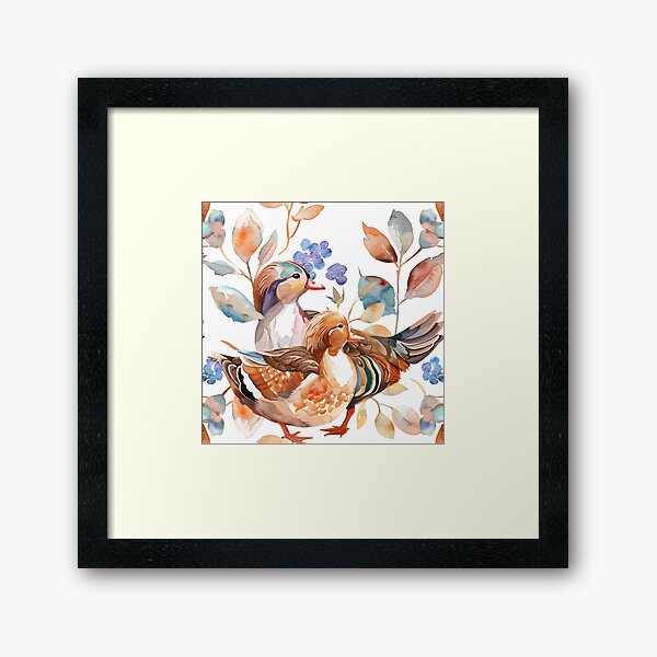 Item preview, Botanical Watercolor Loving Couple Mandarin Ducks Pattern designed and sold by Estrakingdom.