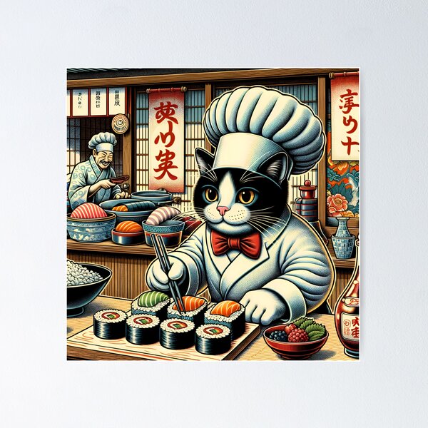 Funny Sushi Cat Chef Posters for Sale | Redbubble