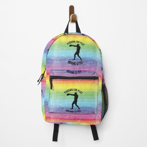 Item preview, Black silhouette of a man training boxing against the background of rainbow stripes designed and sold by HarridanCreates.