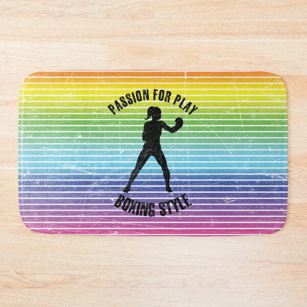 Item preview, Black silhouette of a woman training boxing against the background of rainbow stripes designed and sold by HarridanCreates.