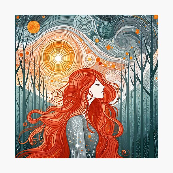 Item preview, Red Haired Woman in Gray Forest designed and sold by HarmonyandSage.