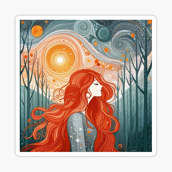 Item preview, Red Haired Woman in Gray Forest designed and sold by HarmonyandSage.
