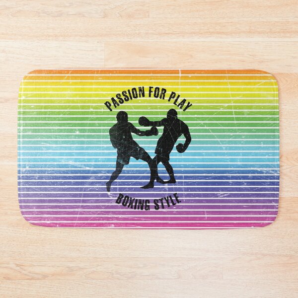 Item preview, Black silhouettes of men training boxing against the background of rainbow stripes designed and sold by HarridanCreates.