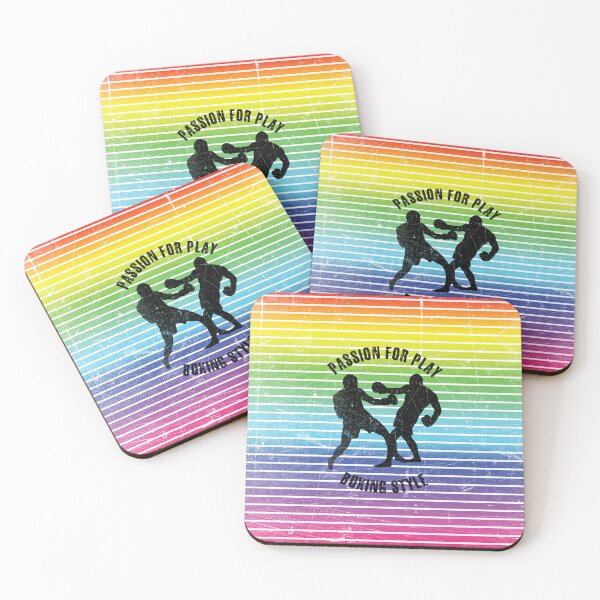 Item preview, Black silhouettes of men training boxing against the background of rainbow stripes designed and sold by HarridanCreates.