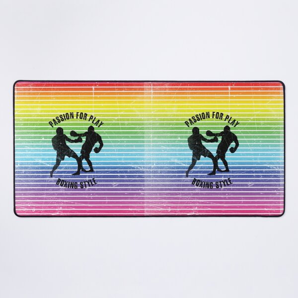 Item preview, Black silhouettes of men training boxing against the background of rainbow stripes designed and sold by HarridanCreates.