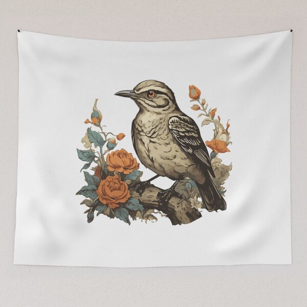 Item preview, Vintage Retro Sunset Mockingbird Wild Bird Nerd Enthusiast Illustration Design designed and sold by Imma4art ⭐⭐⭐⭐⭐.