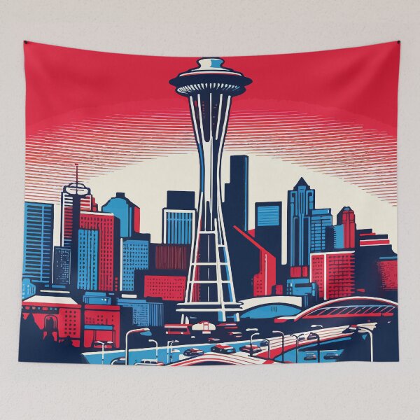 Item preview, Seattle Space Needle Cityscape Retro Vintage designed and sold by TomFrontierArt.