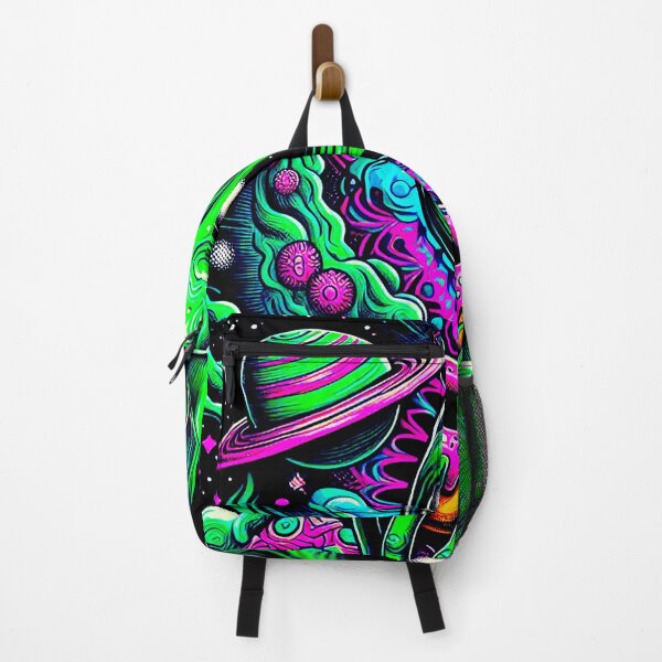 Item preview, Psychedelic Smoking Green Alien with Donut in Space - Neon UV Light designed and sold by Lososko.