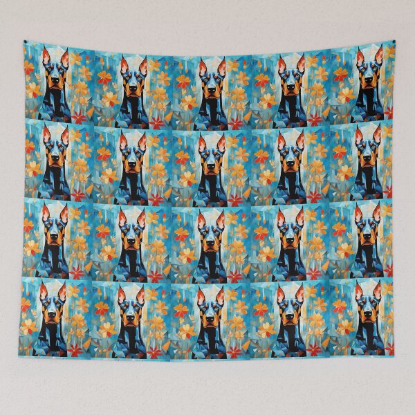 Item preview, A dog of the Doberman Pinscher breed among exotic flowers. designed and sold by Natalia-Vlad.