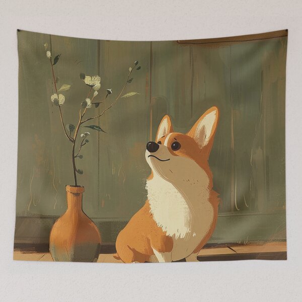 Item preview, Corgi dog next to a plant designed and sold by CorgiCuddle.