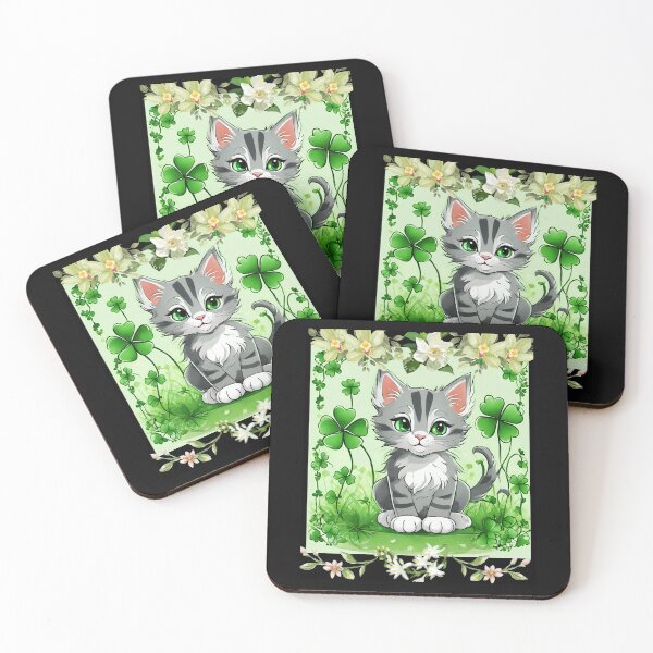 Item preview, Cute Shamrock Kitten With Green Eyes Colorful Design designed and sold by EarthArtDesigns.