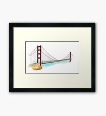 Watercolor Hand drawn architecture sketch illustration of Golden Gate Bridge, San Francisco CA USA Framed Print