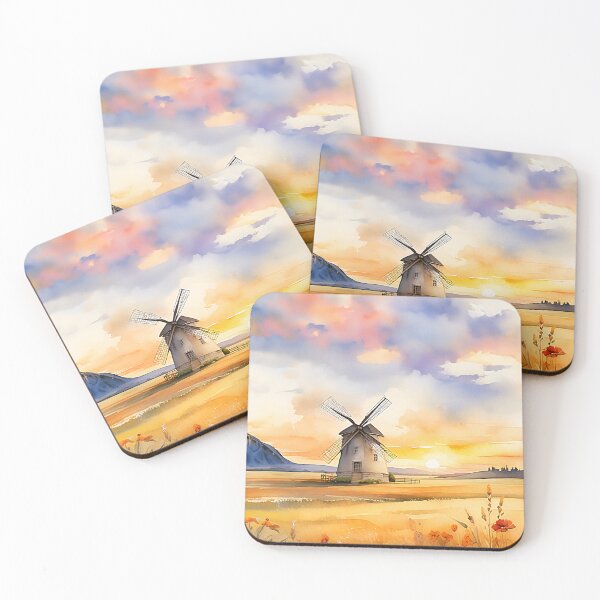 Artikelvorschau, Sonnenuntergang mit Windmühle und Wildblumen entworfen und verkauft von Made-by-Gus.