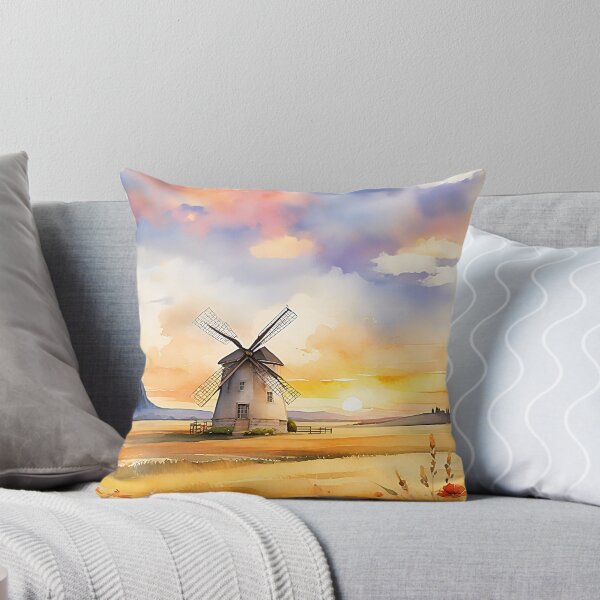 Artikelvorschau, Sonnenuntergang mit Windmühle und Wildblumen entworfen und verkauft von Made-by-Gus.