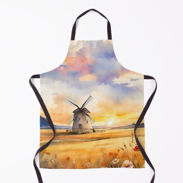 Artikelvorschau, Sonnenuntergang mit Windmühle und Wildblumen entworfen und verkauft von Made-by-Gus.