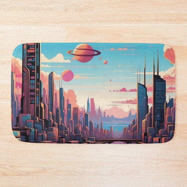 Item preview, Neon Dusk Futuristic Cityscape with Celestial Dreams designed and sold by ArtComixHaven.
