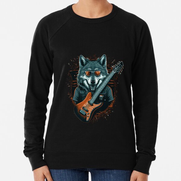 Aperçu de l'œuvre musical wolf with a guitar créée et vendue par AbdouClothing.