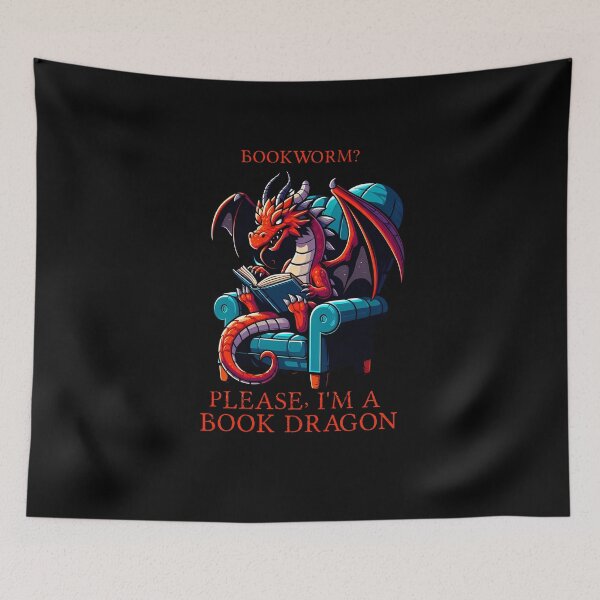 Item preview, Red Dragon in a cozy chair reading a book designed and sold by Irbisinthebox.