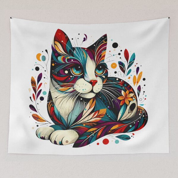 Item preview, Sitting cat in floral fusion - illustration designed and sold by AD-Digital-Art.
