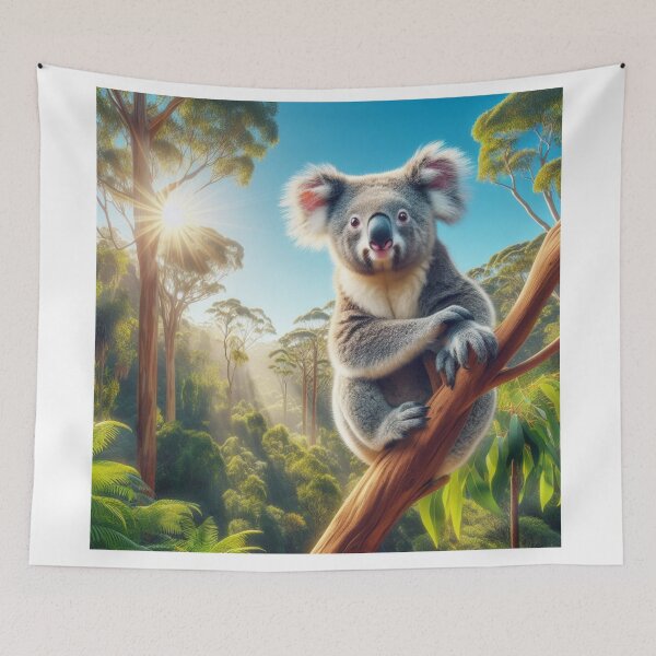 Item preview, Fluffy Observer - Koala's Watchful Gaze in Treetop Canopy designed and sold by ProgressMagnet.