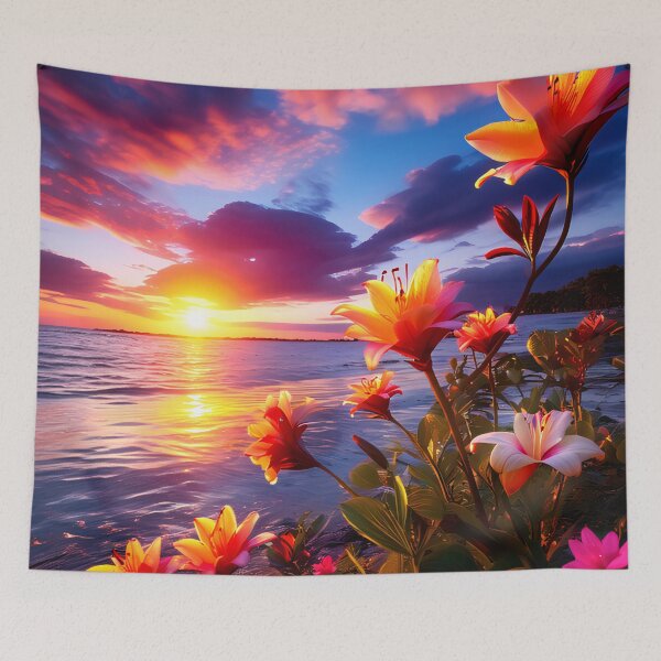 Item preview, Serene Landscape - Tropical Flowers and Sunset designed and sold by Serenitia.