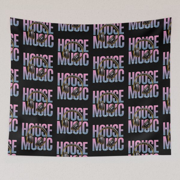 Item preview, HOUSE MUSIC  - Headphones On Text (Blue/Pink)  designed and sold by Discothreadz.